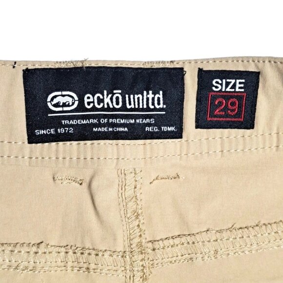 Ecko Unltd Kakhi Cargo Shorts Mens 29/30 Waist Belted Stretch Lightweight pocket - Picture 2 of 11